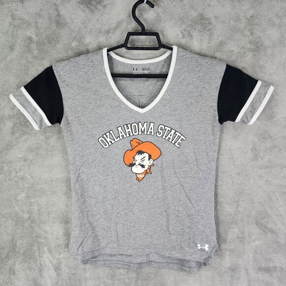 Womens Under Armour Heat Gear Shirt Oklahoma State V Neck Semi-Fitted Size S - Picture 2 of 9